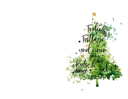 Weihnachtskarte   Typografischer Aquarell Weihnachtsbaum Rückseite/Vorderseite